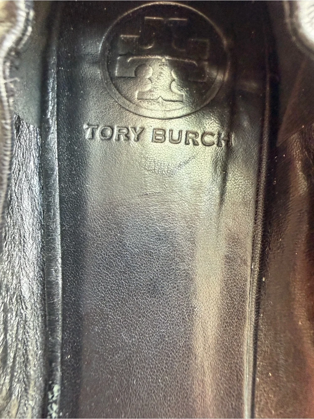 Tory Burch Black Leather Ballet Flats with Gold Logo Medallion